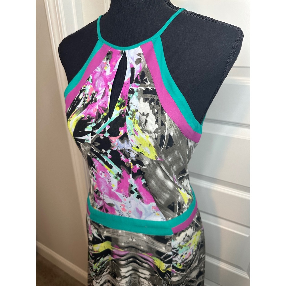 Parker Aurora Combo Maxi Dress size medium women's black teal pink - Picture 4 of 12